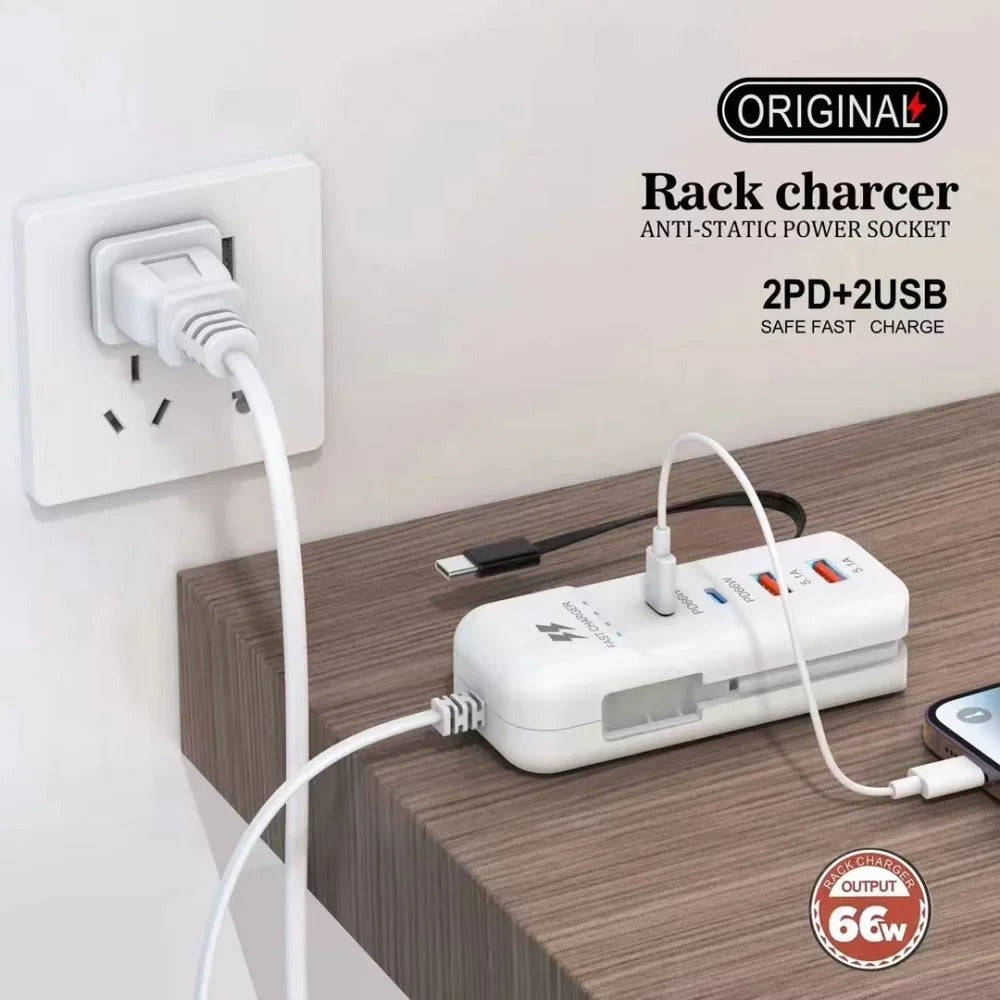 66W PD Fast Charging 4-Port USB Wall Charger – Multiport USB & Type-C Travel Adapter with EU/US/UK Plug