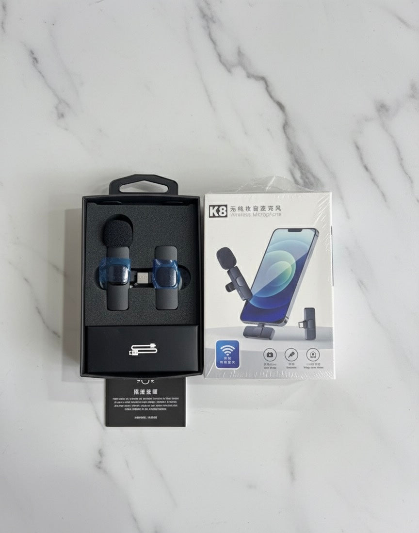 K8 Single Wireless Microphone – Clear Sound, Noise Cancellation, Plug & Play for Vlogging & Interviews