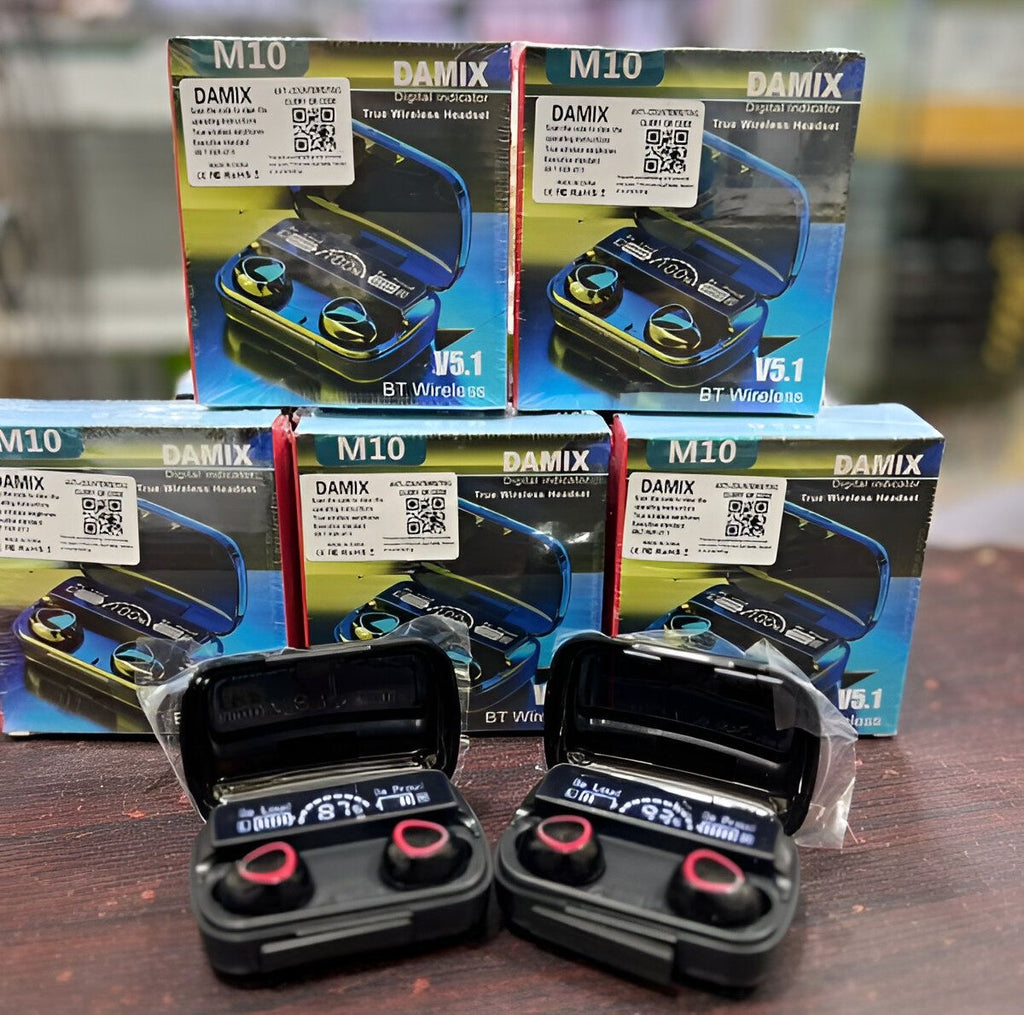 M10 Wireless Earbuds with USB Charging Port – Power Display, Deep Bass, Long Playtime