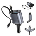 120W 4-in-1 USB-C Fast Car Charger with Retractable Cigarette Lighter Adapter for iPhone Samsung and more