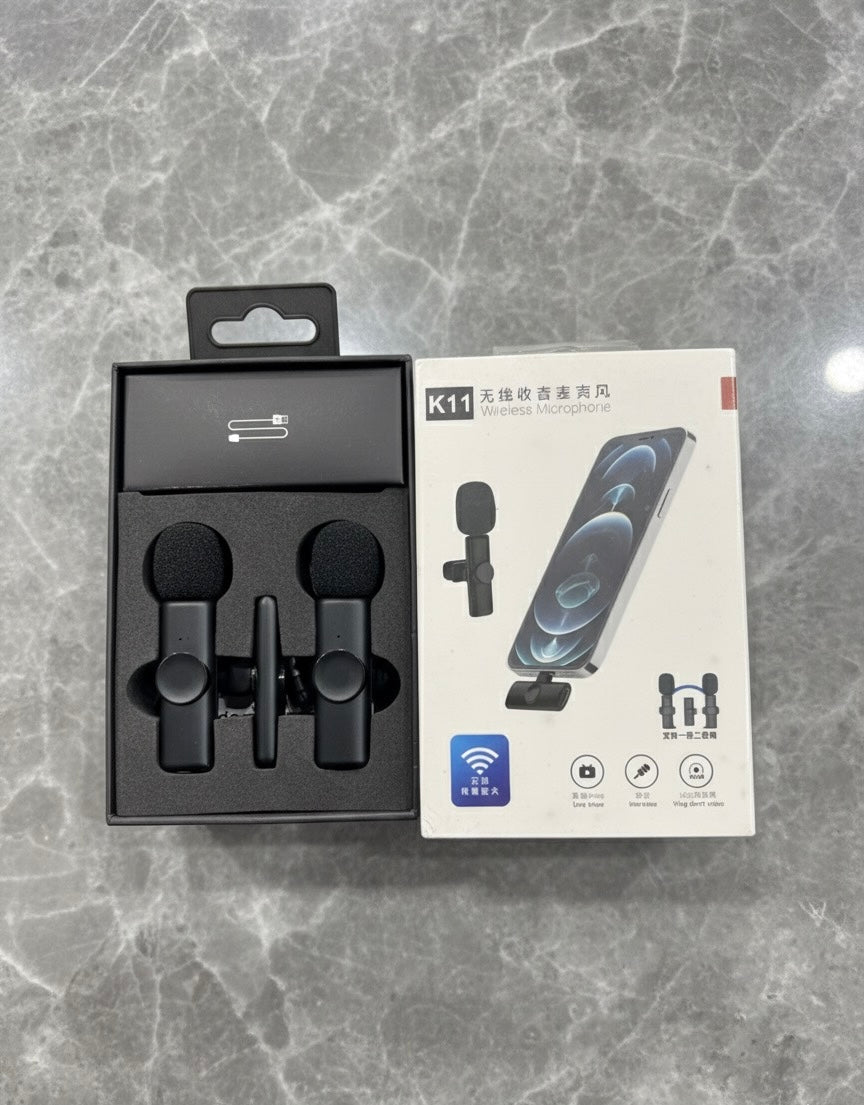 K11 Dual Wireless Microphone with Type-C & iPhone Receiver – Clear Sound, Plug & Play, Noise Cancellation
