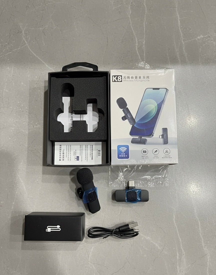 K8 Single Wireless Microphone – Clear Sound, Noise Cancellation, Plug & Play for Vlogging & Interviews