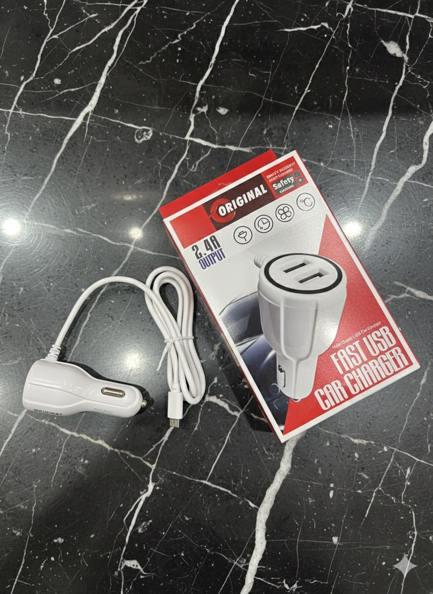 2.4A Dual USB Fast Car Charger Adapter – High-Speed Compact Vehicle Charger for iPhone, Samsung