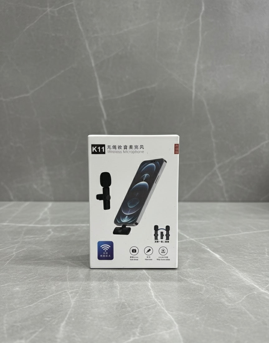 K11 Dual Wireless Microphone with Type-C & iPhone Receiver – Clear Sound, Plug & Play, Noise Cancellation