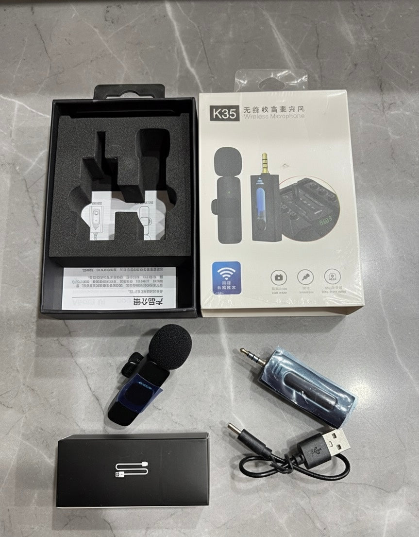 K35 Single Wireless Microphone – Clear Sound, Noise Reduction, Plug & Play for Recording & Streaming
