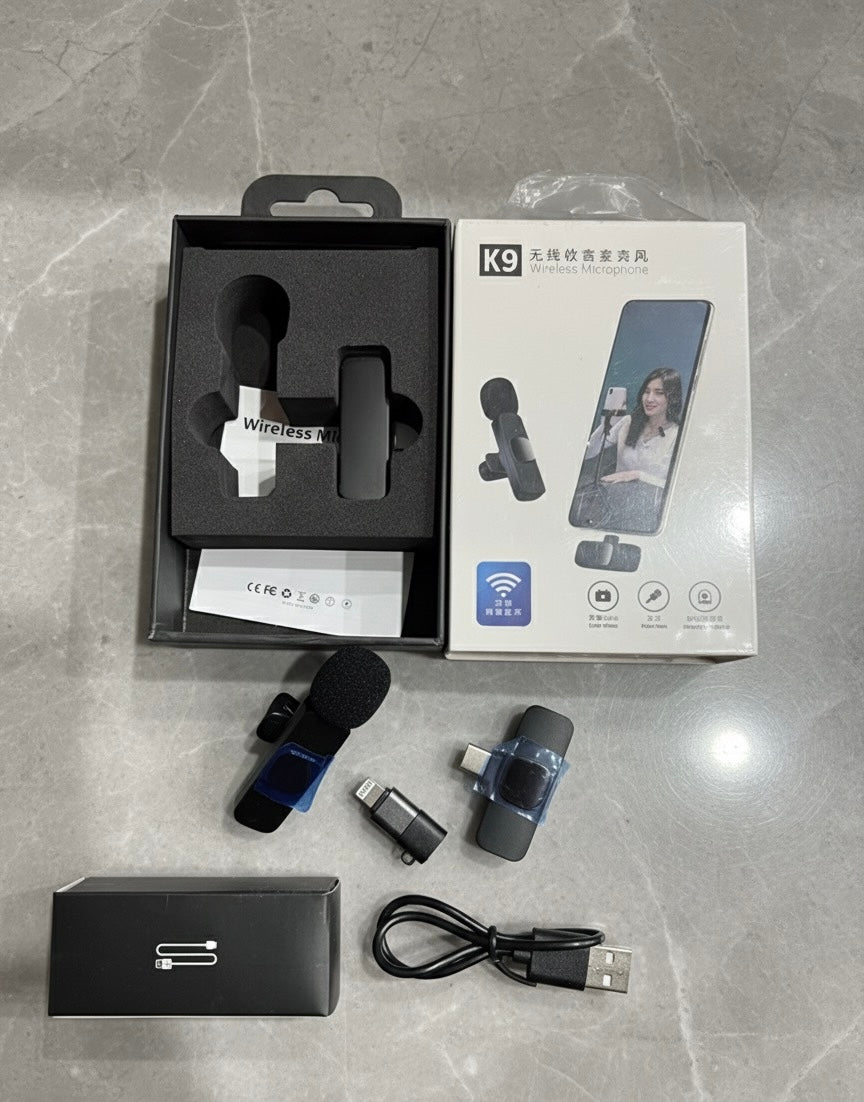 K9 Single Wireless Microphone – With Type C And iPhone Receiver Clear Sound, Noise Cancellation, Plug & Play