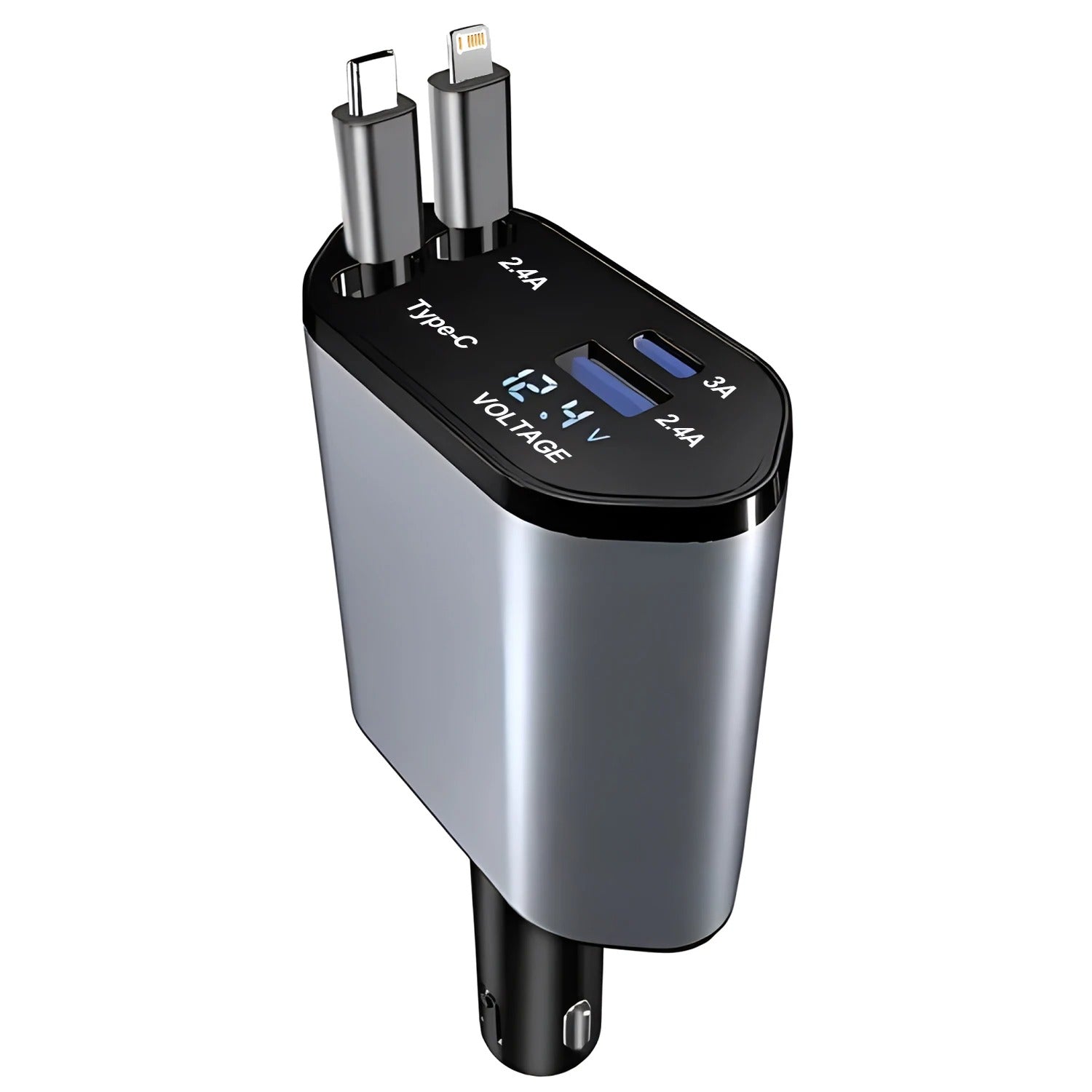 120W 4-in-1 USB-C Fast Car Charger with Retractable Cigarette Lighter Adapter for iPhone Samsung and more