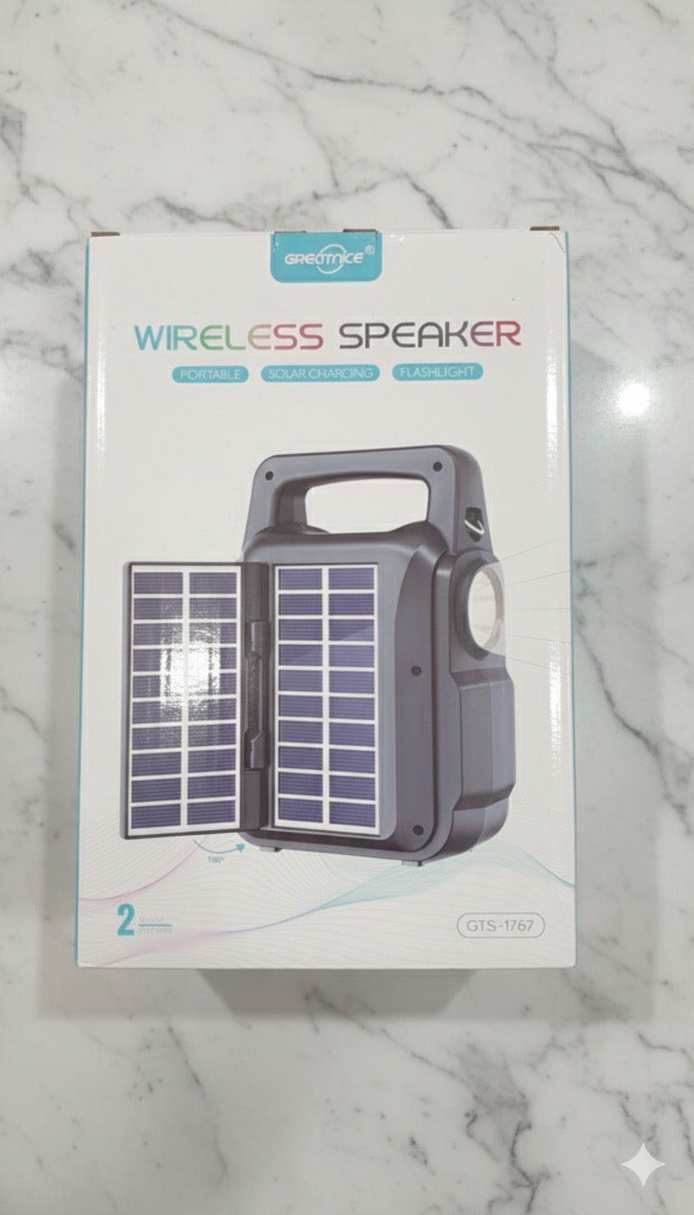 GTS 1767 Wireless Bluetooth Speaker with Dual Solar Panels – Deep Bass, LED Lights,